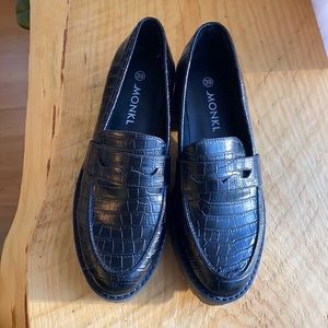Monki croc print faux leather loafers
